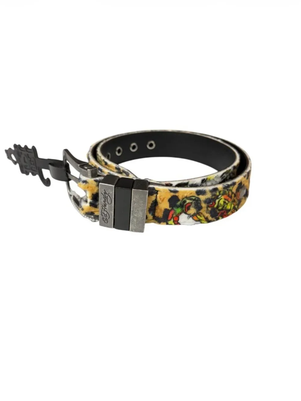 NWT Ed Hardy Fur Leopard Tiger Print Studded Belt Y2K Size 36
